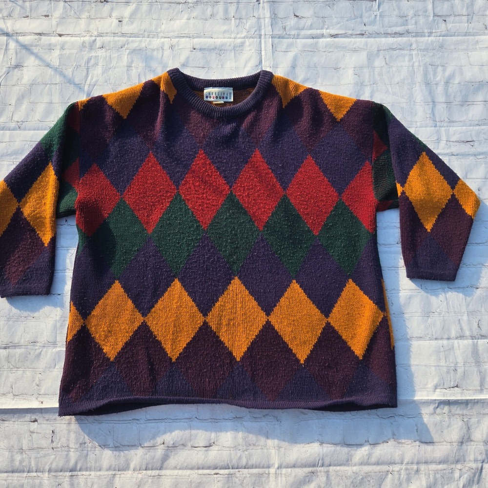 American Vintage Carolina Colours II Argyle geometic Knit Sweater grandpa xl
